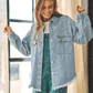 Collared Neck Raw Hem Dropped Shoulder Denim Jacket