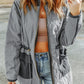 Drawstring Waist Zip-Up Jacket