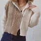 Cable-Knit Contrast Zip-Up Cardigan