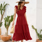 Tiered Ruffled V-Neck Cap Sleeve Dress