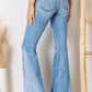 Kancan Mid Rise Raw Hem Flare Jeans