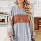 Striped Round Neck Lantern Sleeve Sweatshirt