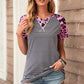 Striped Leopard Raglan Sleeve Tee