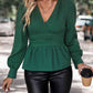 Surplice Neck Long Sleeve Peplum Top