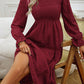 Round Neck Velvet Smocked Flounce Sleeve Dress