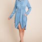 Faith Apparel Button Up Drawstring Shirt Dress