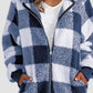 Plaid Zip Up Hooded Jacket with Pockets