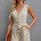 Button Front Belted Sleeveless Romper