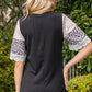 Leopard Lace Trim Ribbed Round Neck Top