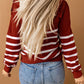 Striped Decorative Button Mock Neck Sweater