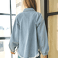 Collared Neck Raw Hem Dropped Shoulder Denim Jacket