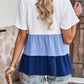 Color Block Notched Neck Tiered Short Sleeve Blouse