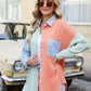 Color Block Button Up Collared Neck Shirt