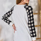 Hailey & Co Full Size Plaid Raglan Sleeve Round Neck Blouse