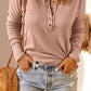 Waffle Knit Henley Long Sleeve Top