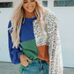 Color Block Leopard Round Neck Sweatshirt