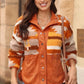 Fuzzy Contrast Snap Down Long Sleeve Jacket
