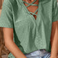 Crisscross V-Neck Eyelet Top