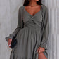 Smocked Long Flounce Sleeve Ruffle Hem Dress