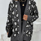 Leopard Open Front Dropped Shoulder Cardigan