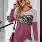 Color Block Round Neck Long Sleeve Blouse