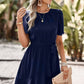 Round Neck Flutter Sleeve Belted Dress