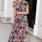 Printed V-Neck Short Sleeve Maxi Dress