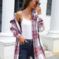 Plaid Belted Collared Neck Button Up Jacket