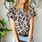 Animal Print Puff Sleeve Round Neck Blouse