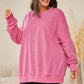 Plus Size Round Neck Drop Shoulder Slit Sweatshirt