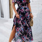 Smocked Floral V-Neck Short Sleeve Dress