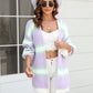 Color Block Ribbed Dropped Shoulder Open Front Cardigan