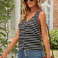 Striped Buttoned V-Neck Tank