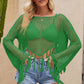 Tassel Hem Openwork Long Sleeve Cover Up