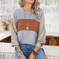 Striped Round Neck Lantern Sleeve Sweatshirt