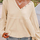 Waffle Knit Button Detail Exposed Seam Flowy Top