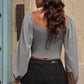 Drawstring Detail Balloon Sleeve Cropped Blouse