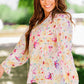 Floral Ruffle Shoulder Tie Neck Top