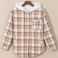 Plaid Drawstring Button Up Long Sleeve Hooded Jacket