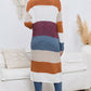 Long Color Block Open Front Pocketed Cardigan