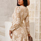 Pompom Trim Puff Sleeve Belted Lace Dress
