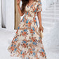 Smocked Floral V-Neck Short Sleeve Dress