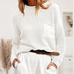 Ribbed Dropped Shoulder Sweater with Pocket