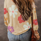 Flower Round Neck Long Sleeve Blouse