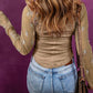 Lace Detail Queen Anne Neck Long Sleeve Blouse