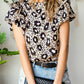 Animal Print Puff Sleeve Round Neck Blouse