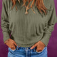 Ribbed Round Neck Long Sleeve Blouse