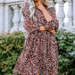 Printed Balloon Sleeve V-Neck Dress