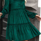 Smocked Balloon Sleeve Frill Trim Tiered Dress