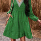 Lace Trim V-Neck Long Sleeve Dress